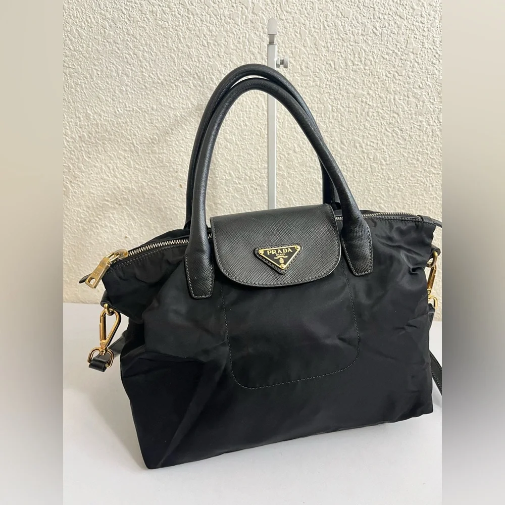 Prada Black Nylon Tote with Gold Hardware - Picture 2 of 16